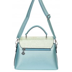 На фото 3 - Женская сумка из экокожи с ажурным цветочным принтом, цвет светло-бирюзовый