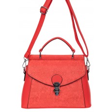 На фото 2 - Женская сумка из экокожи с ажурным цветочным принтом, цвет красный