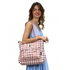 На фото 1 - Женская сумка шоппер из текстиля, цвет  белый с розовым