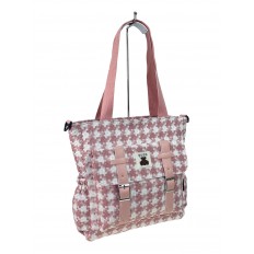 На фото 2 - Женская сумка шоппер из текстиля, цвет  белый с розовым