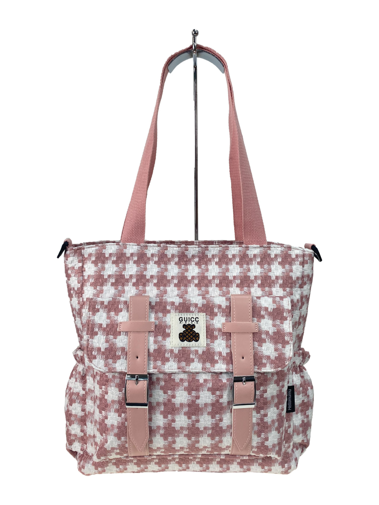 На фото 3 - Женская сумка шоппер из текстиля, цвет  белый с розовым