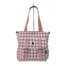 На фото 3 - Женская сумка шоппер из текстиля, цвет  белый с розовым