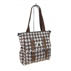 На фото 2 - Женская сумка шоппер из текстиля, цвет  белый с коричневым 