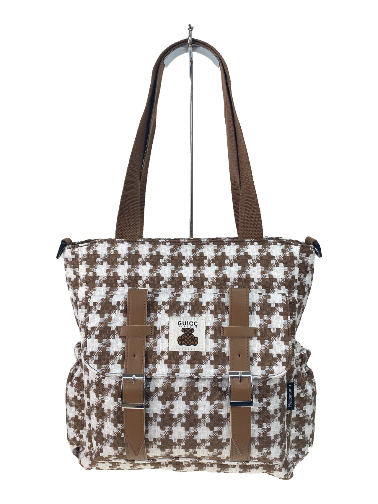 На фото 3 - Женская сумка шоппер из текстиля, цвет  белый с коричневым 