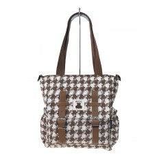 На фото 3 - Женская сумка шоппер из текстиля, цвет  белый с коричневым 