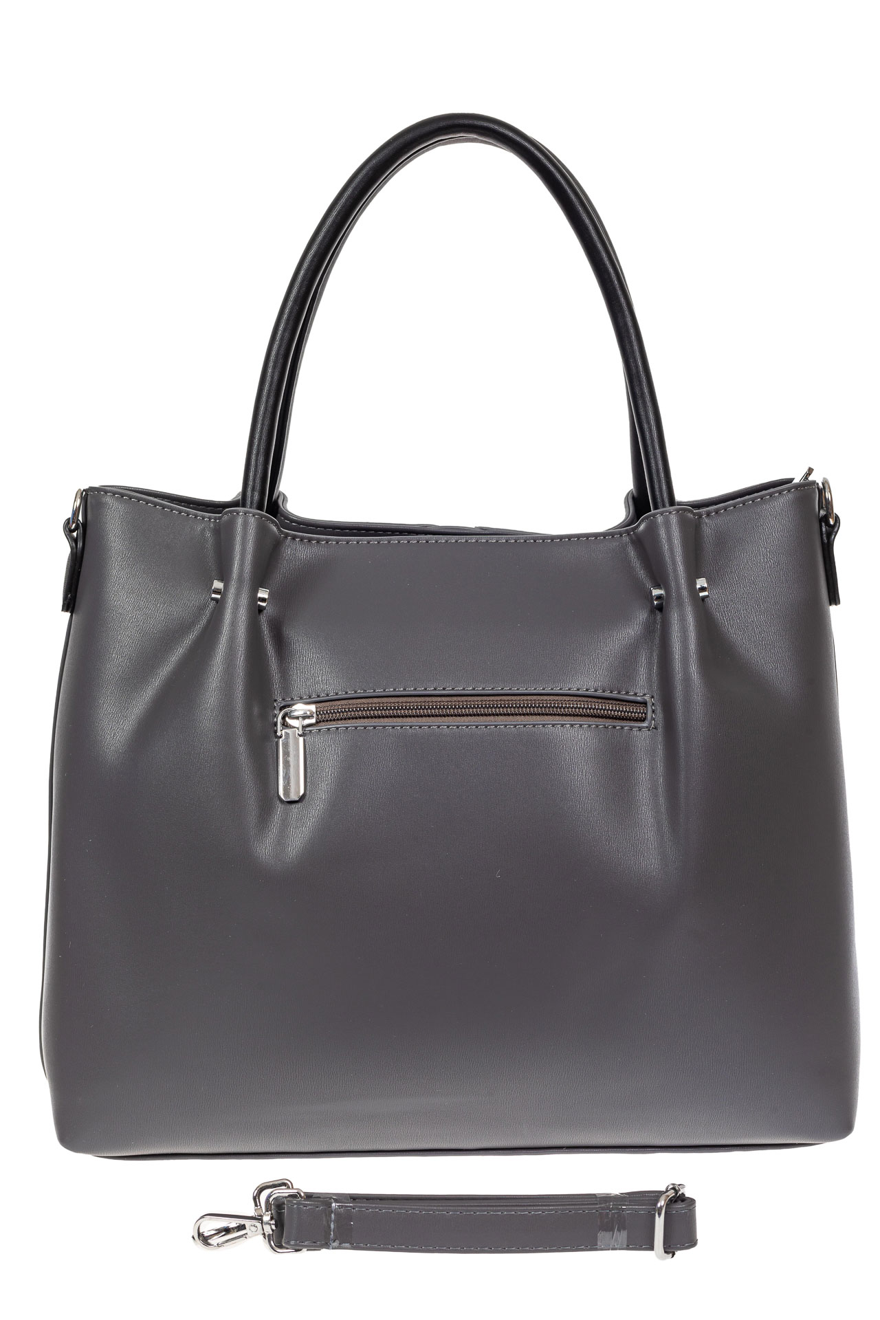 На фото 3 - Класическая женская сумка из гладкой экокожи, цвет серый