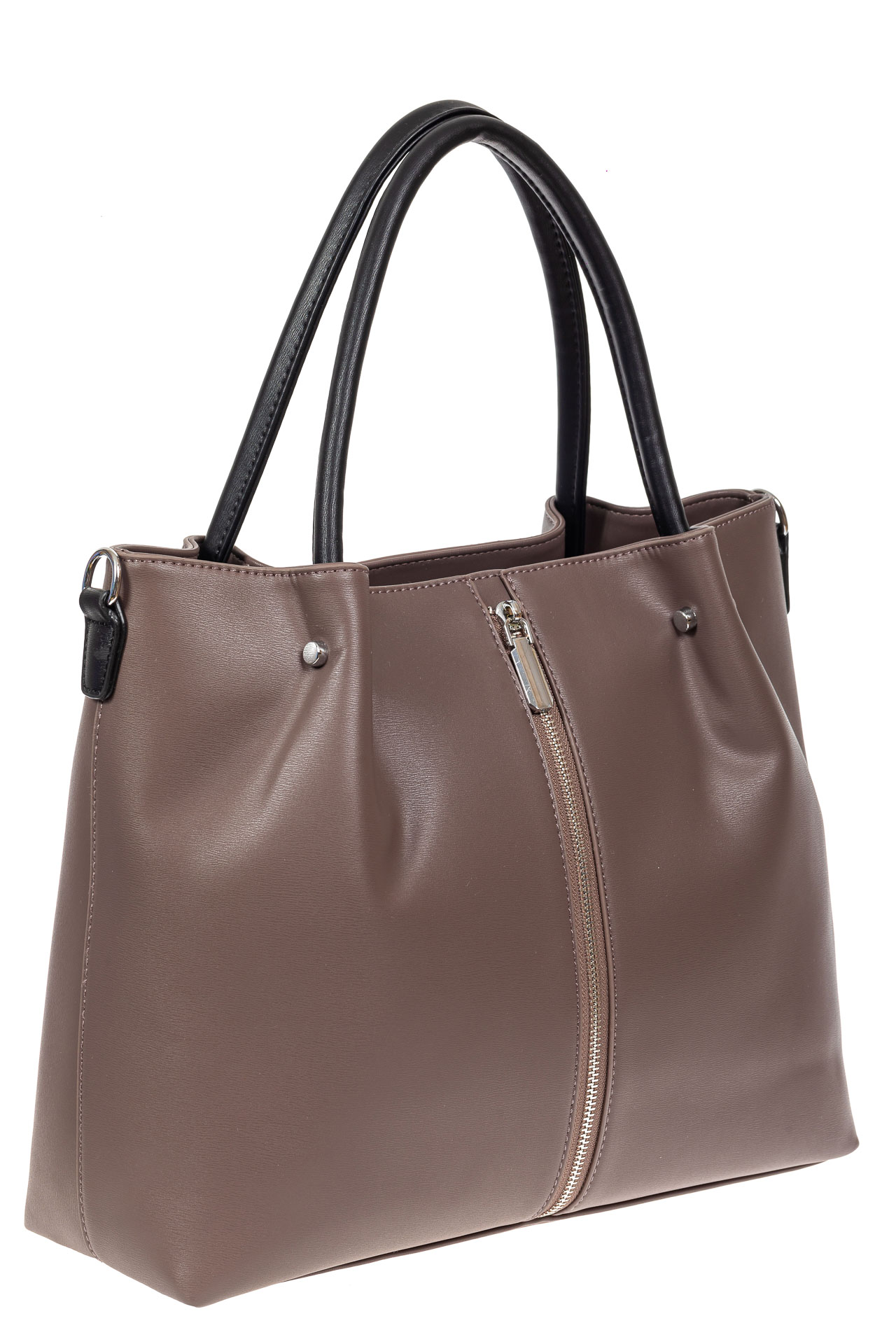 На фото 2 - Класическая женская сумка из гладкой экокожи, цвет серо-сиреневый