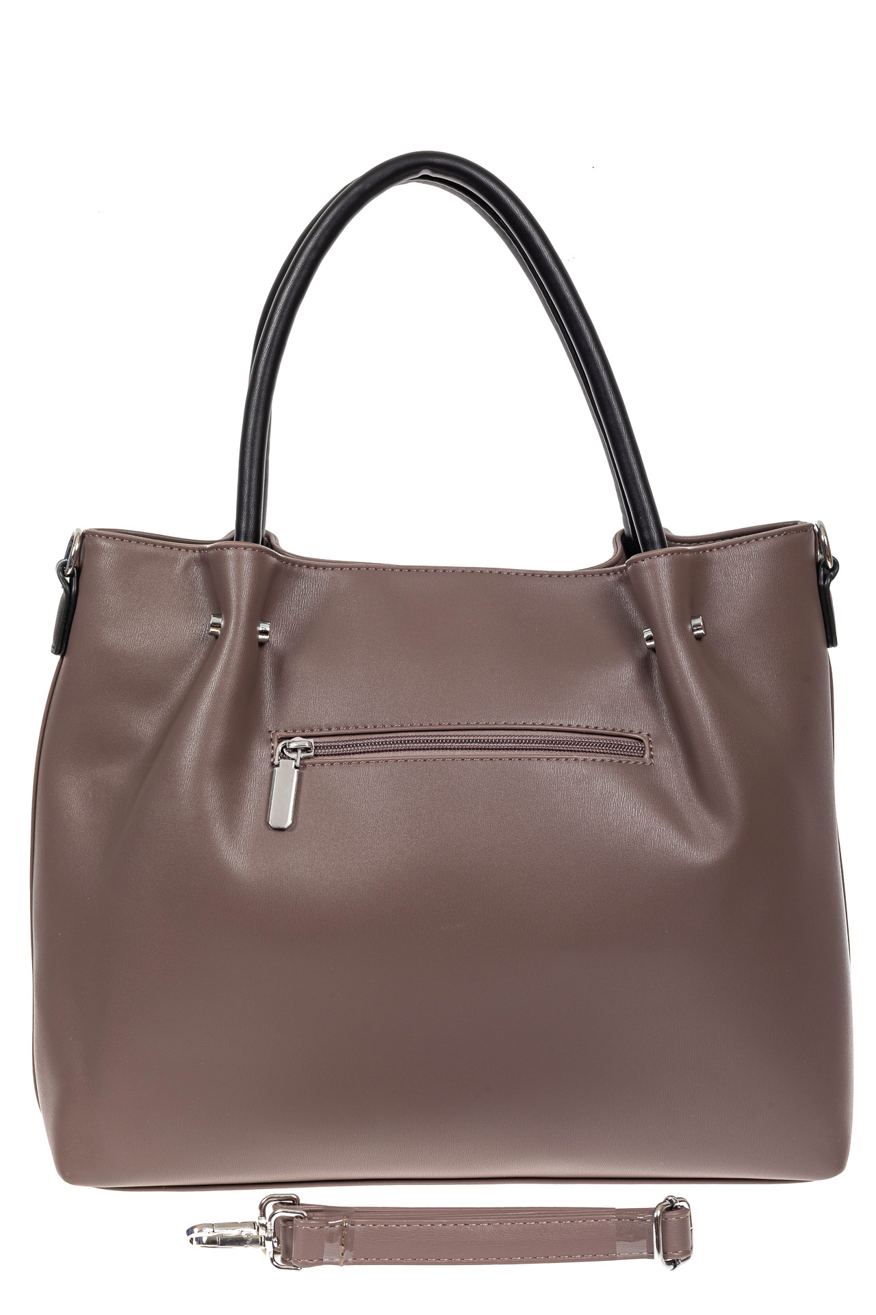 На фото 3 - Класическая женская сумка из гладкой экокожи, цвет серо-сиреневый