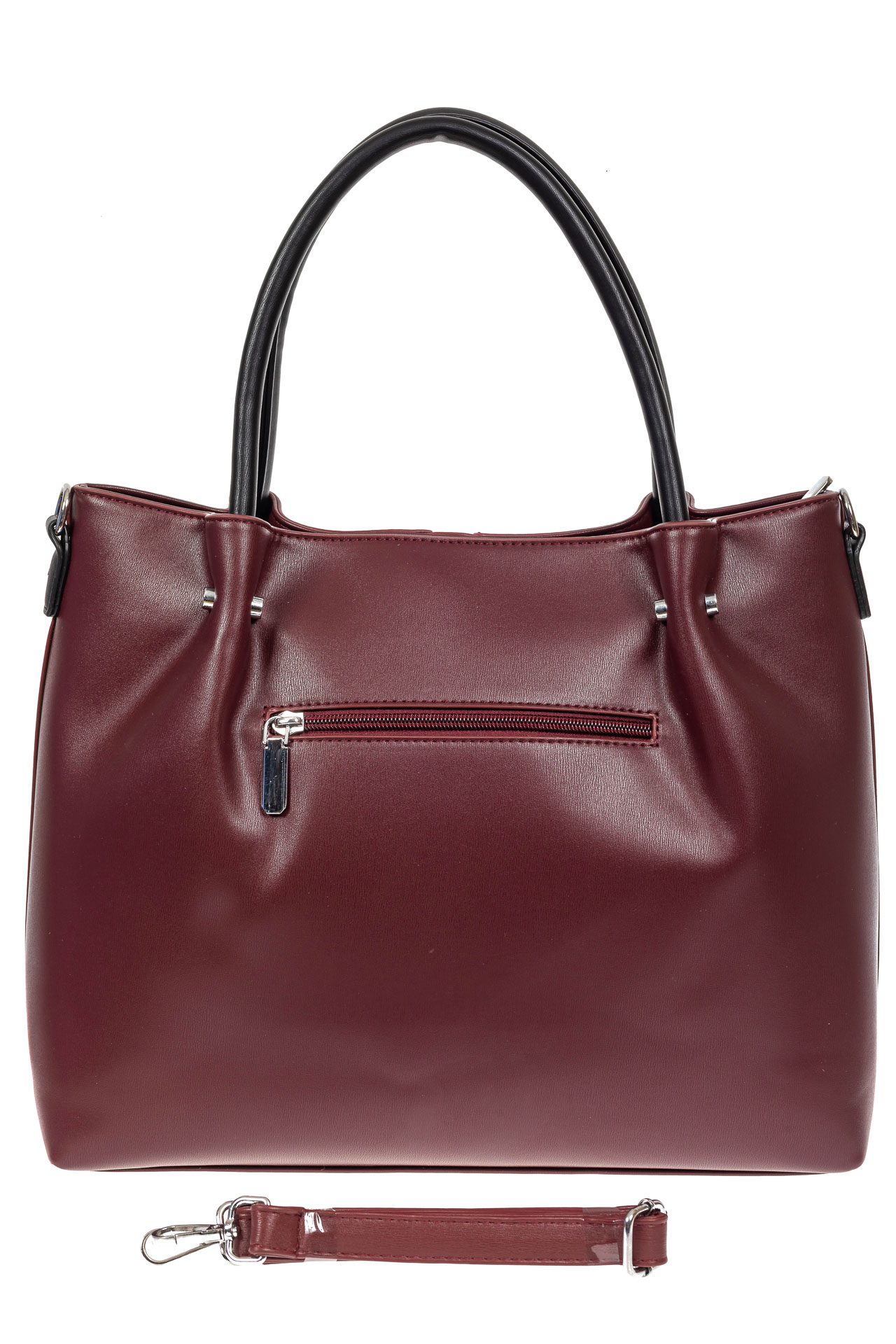 На фото 3 - Класическая женская сумка из гладкой экокожи, цвет бордо