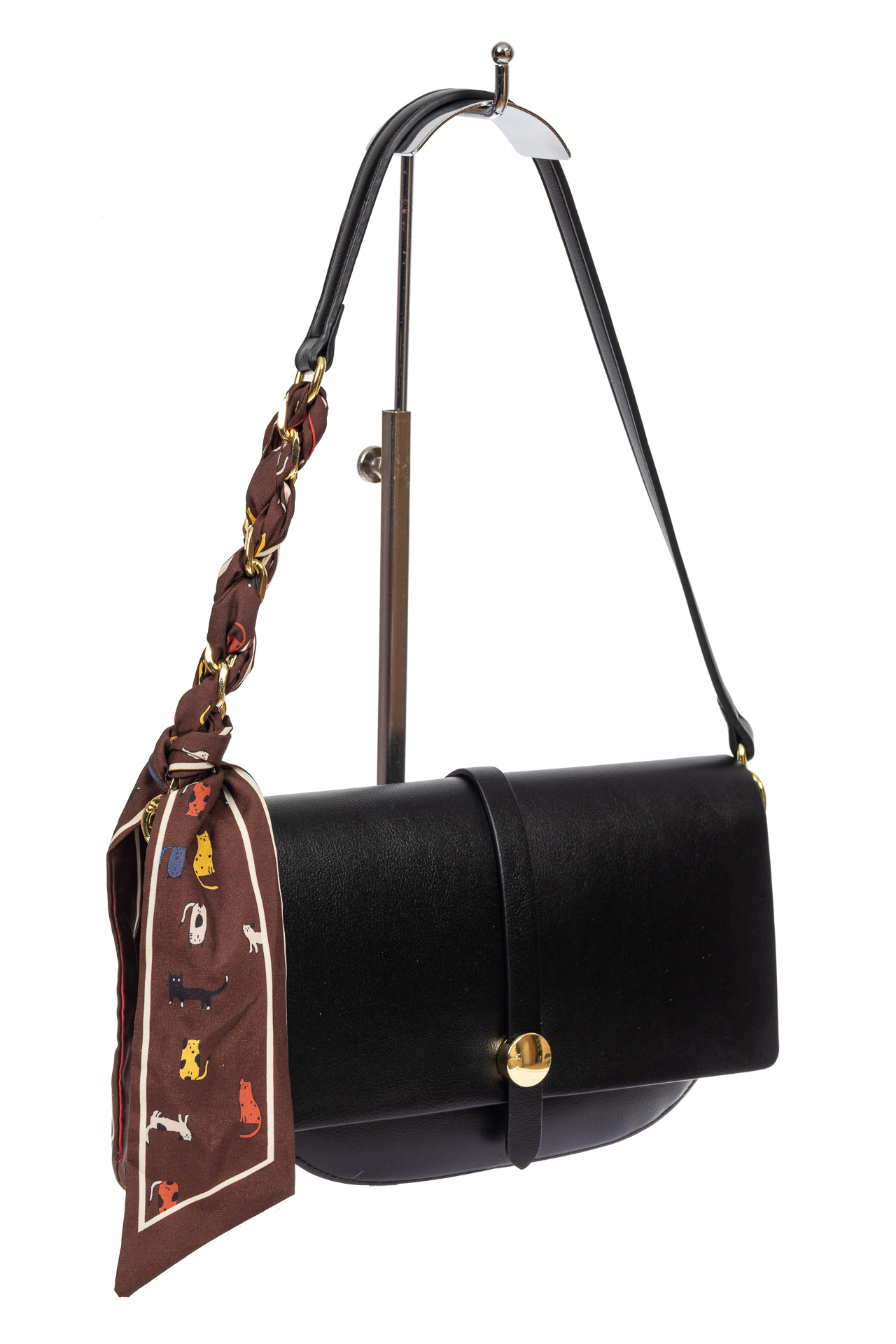 На фото 1 - Женская сумка-седло из искусственной кожи с твилли, чёрная