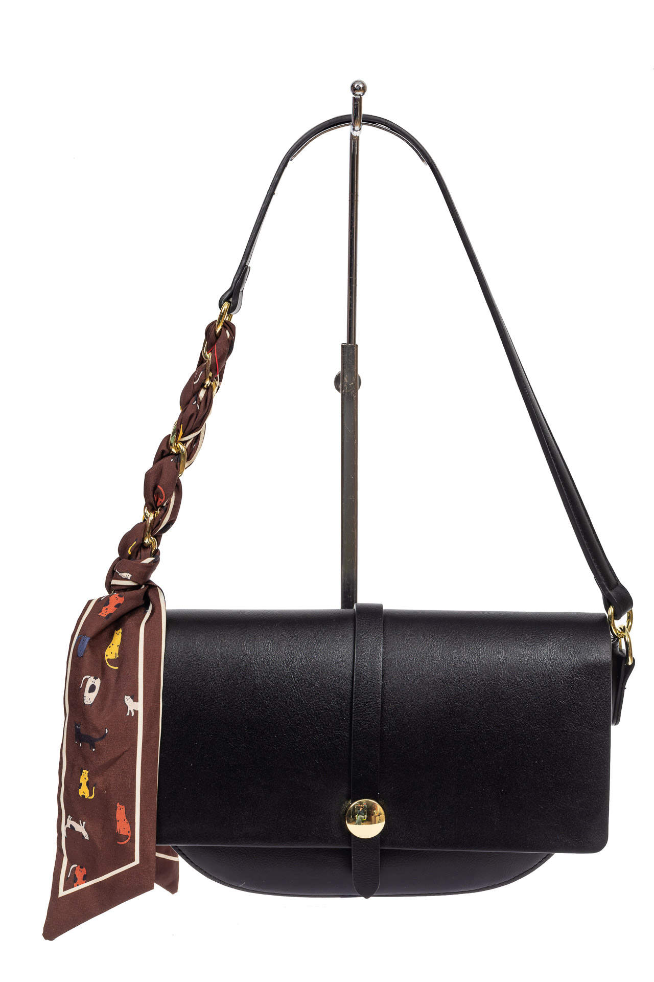 На фото 2 - Женская сумка-седло из искусственной кожи с твилли, чёрная