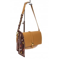 На фото 1 - Женская сумка-седло из искусственной кожи с твилли, светлая охра