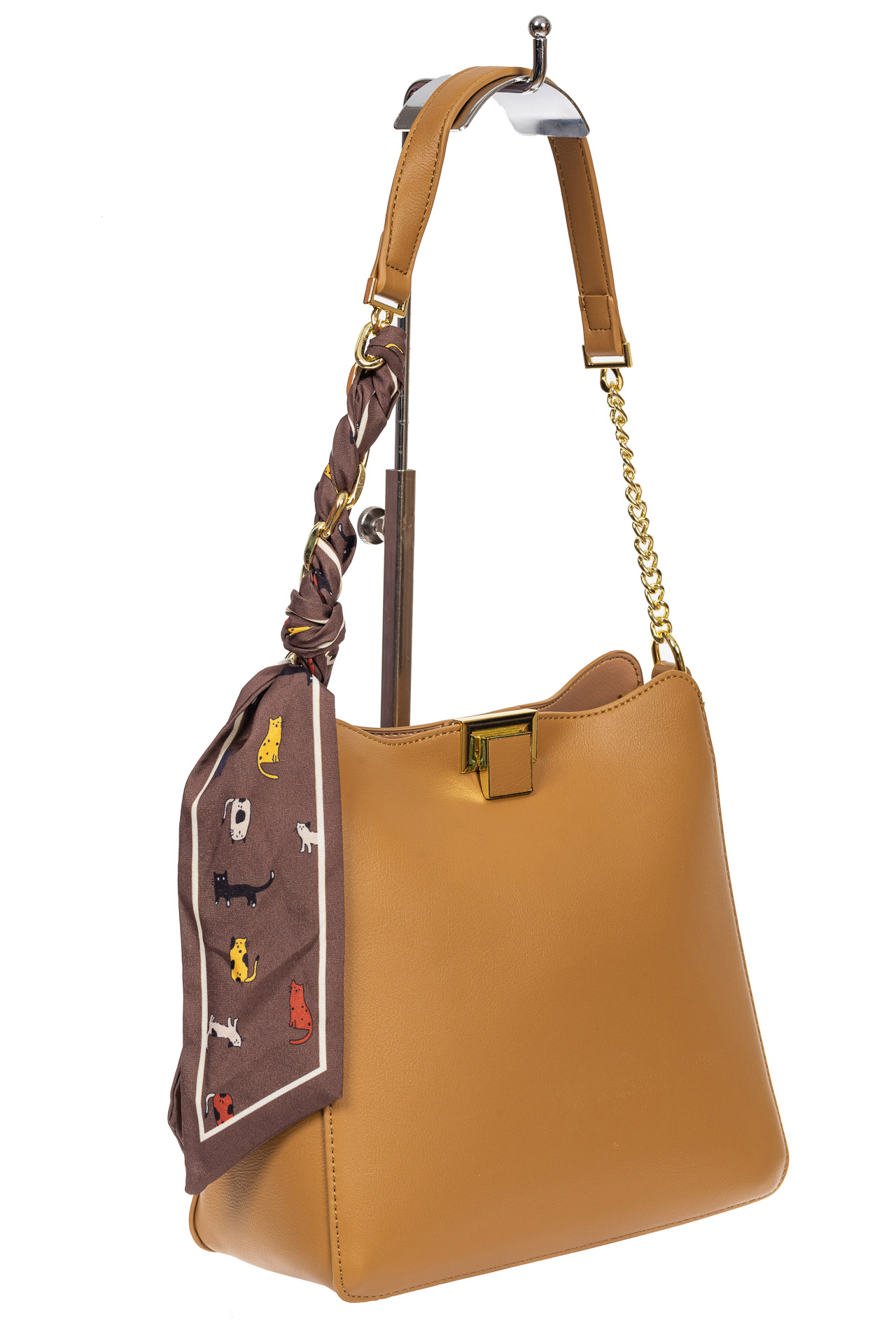 На фото 1 - Женская сумка тоут из искусственной кожи с твилли, цвет светлая охра
