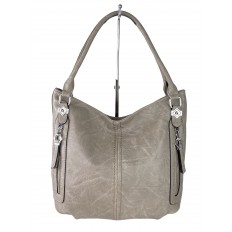 На фото 2 - Женская сумка-мешок из экокожи, цвет серо-бежевый