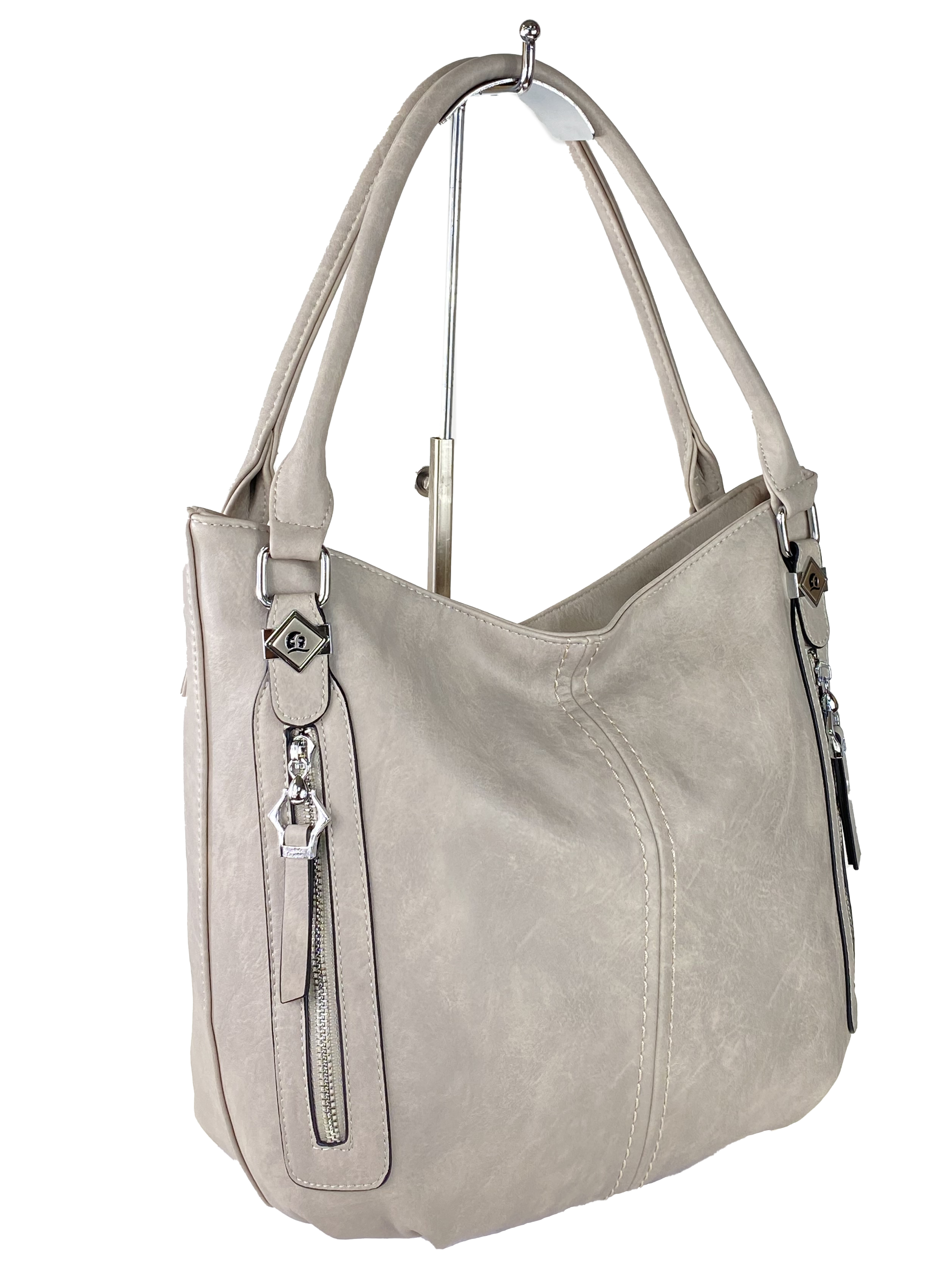 На фото 1 - Женская сумка-мешок из экокожи, цвет серый