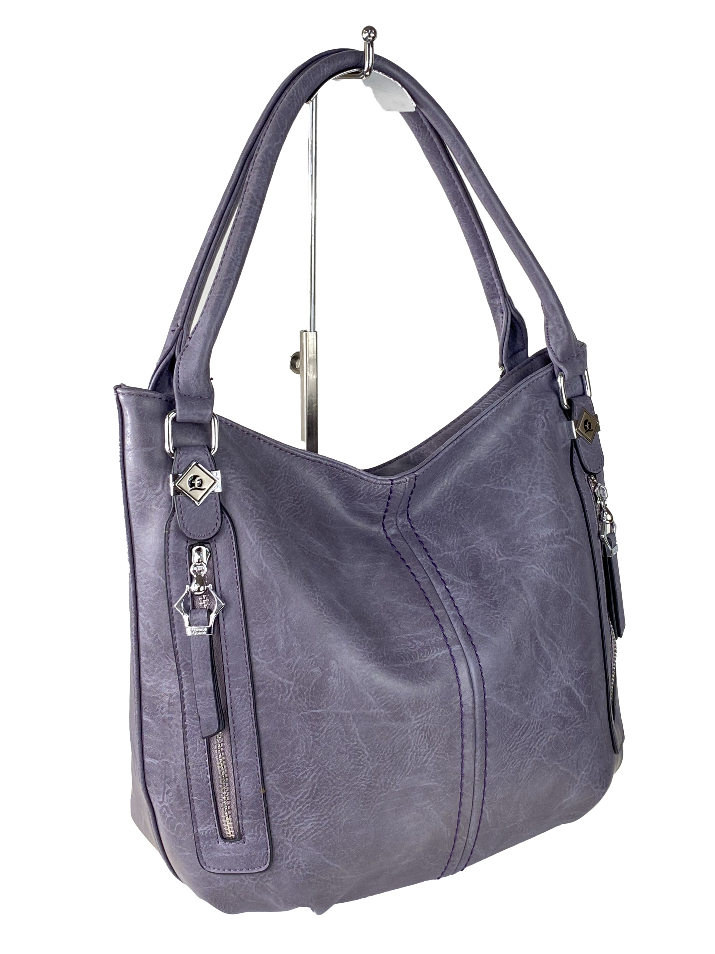 На фото 1 - Женская сумка-мешок из экокожи, цвет фиолетовый