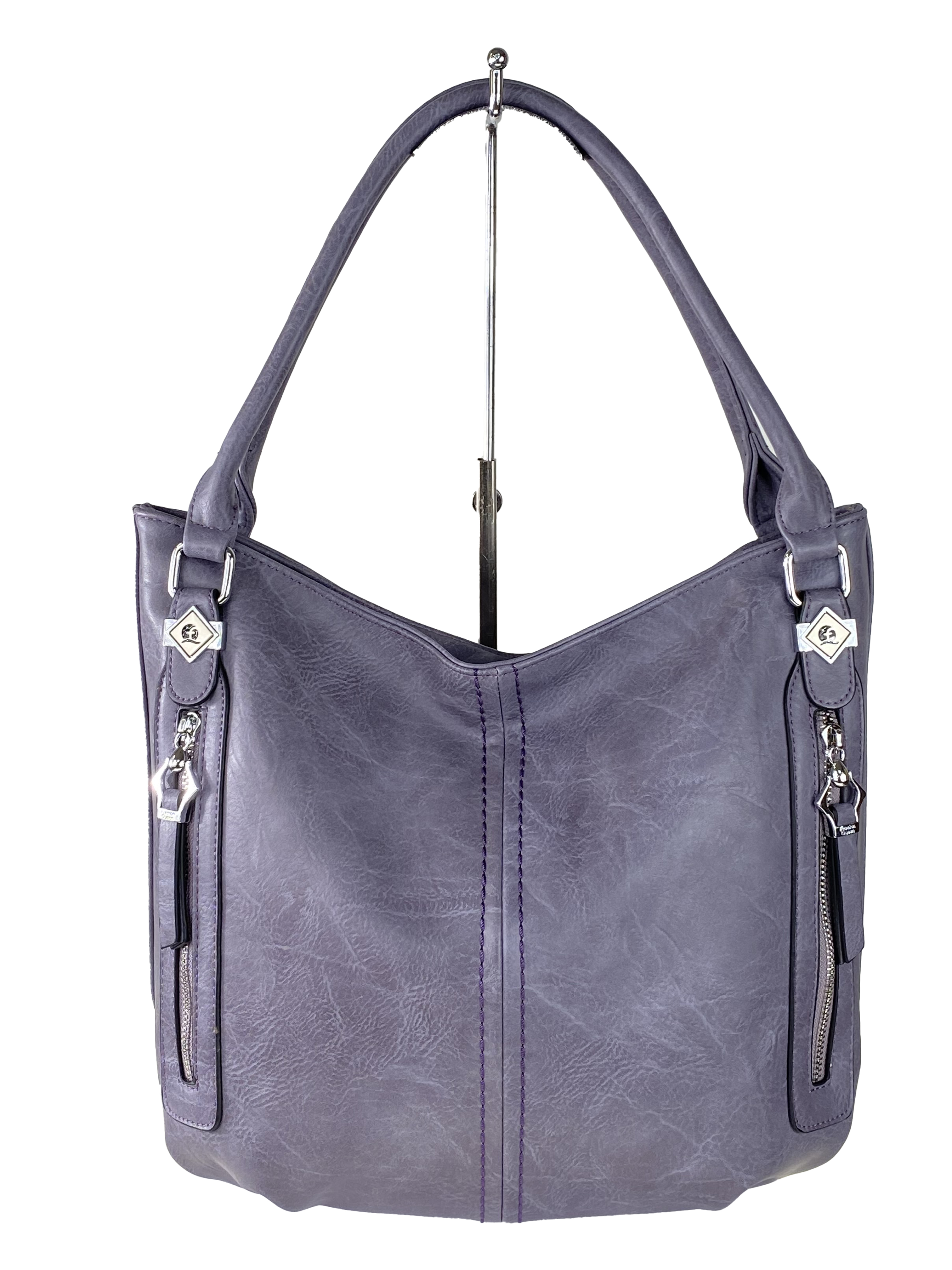 На фото 2 - Женская сумка-мешок из экокожи, цвет фиолетовый