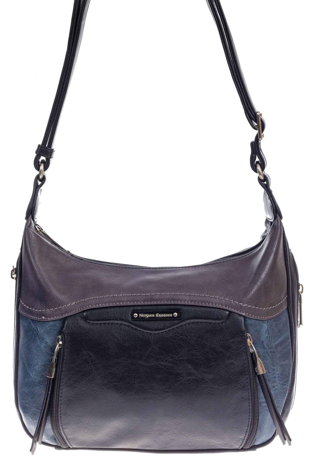 На фото 2 - Женская классическая сумка из искусственной кожи, цвет черный с синим