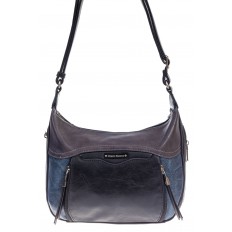 На фото 2 - Женская классическая сумка из искусственной кожи, цвет черный с синим