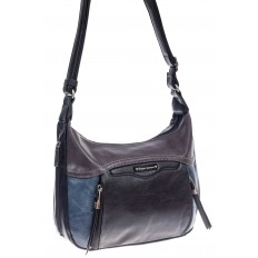 На фото 3 - Женская классическая сумка из искусственной кожи, цвет черный с синим