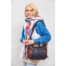 На фото 1 - Женская классическая сумка из искусственной кожи, цвет синий с бордовым и коричневым