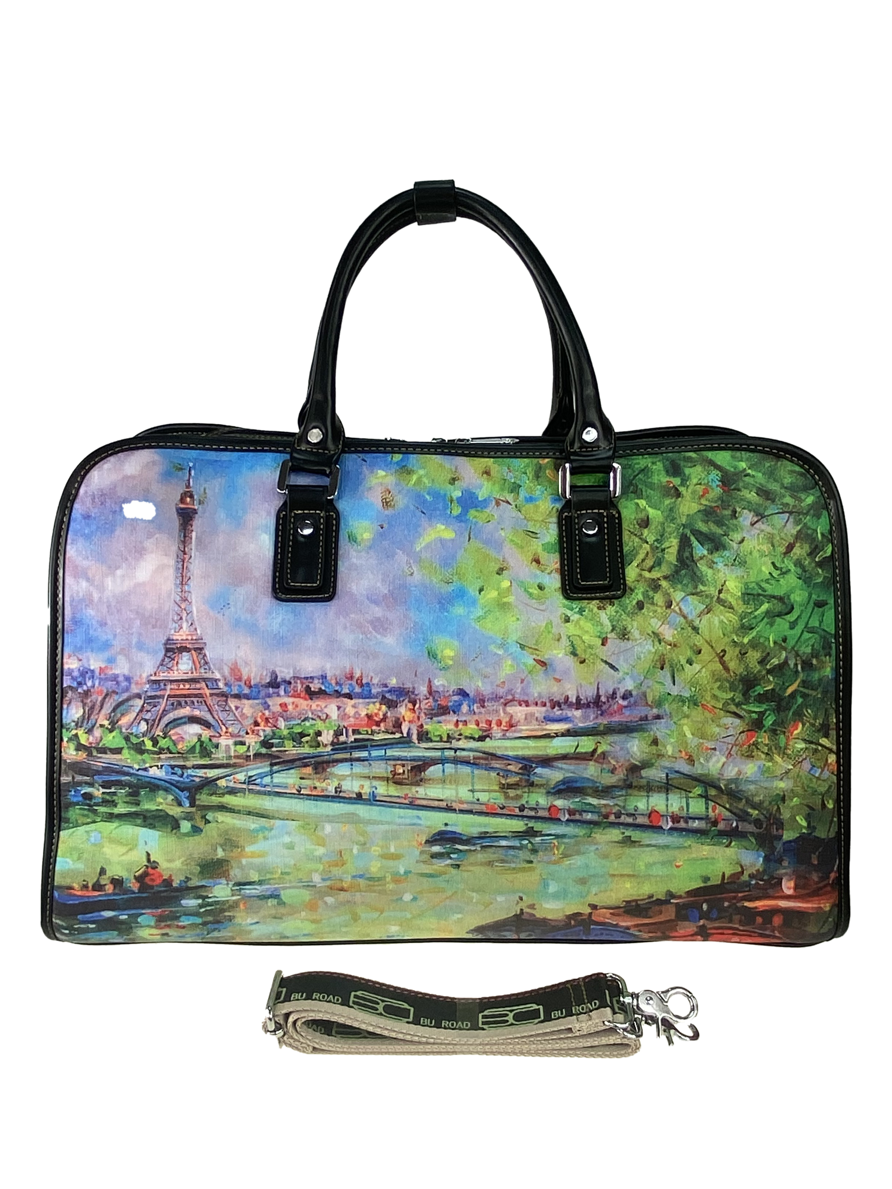 На фото 2 - Дорожная женская сумка из экокожи с принтом, разноцветная