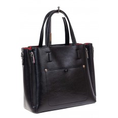 На фото 2 -  Женская сумка тоут из гладкой экокожи, цвет черный