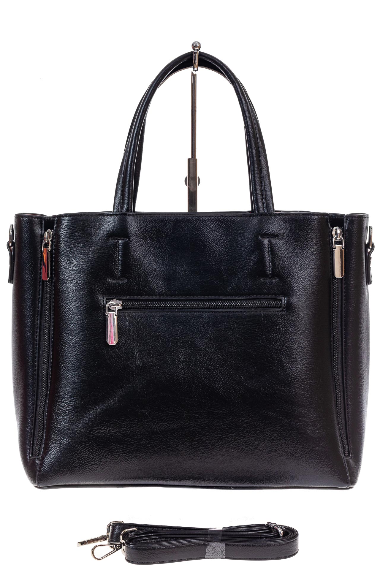 На фото 3 -  Женская сумка тоут из гладкой экокожи, цвет черный