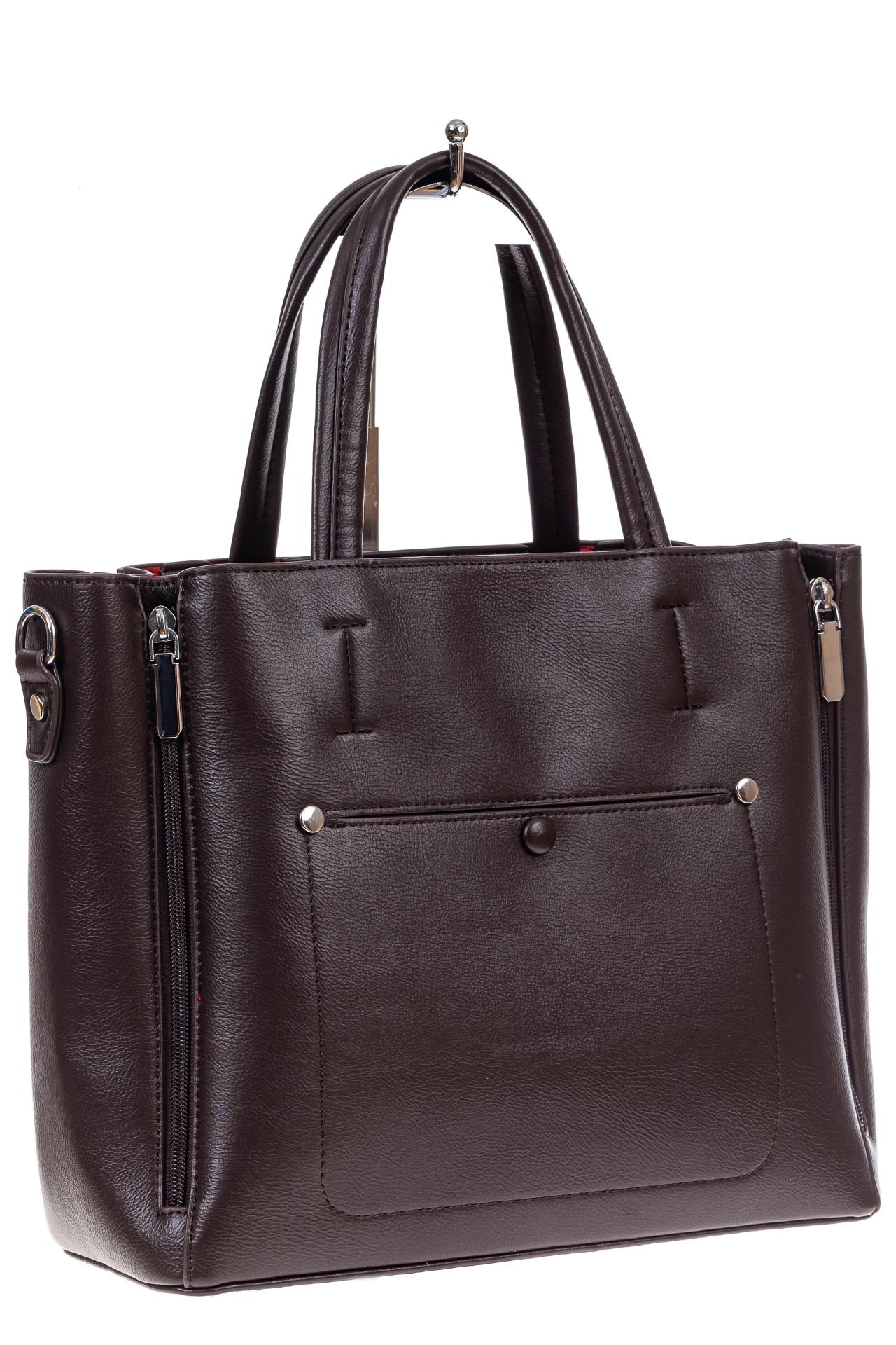 На фото 2 -  Женская сумка тоут из гладкой экокожи, цвет шоколад