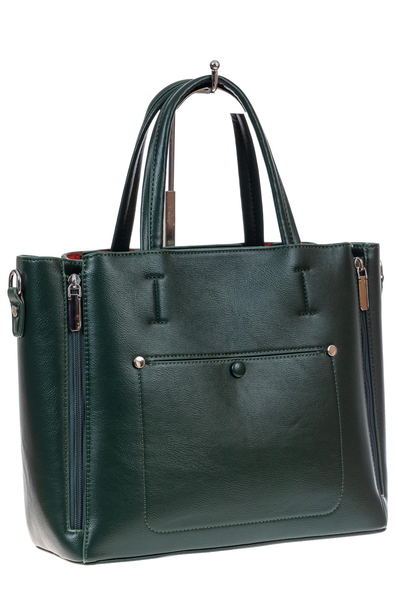 На фото 2 -  Женская сумка тоут из гладкой экокожи, цвет зеленый