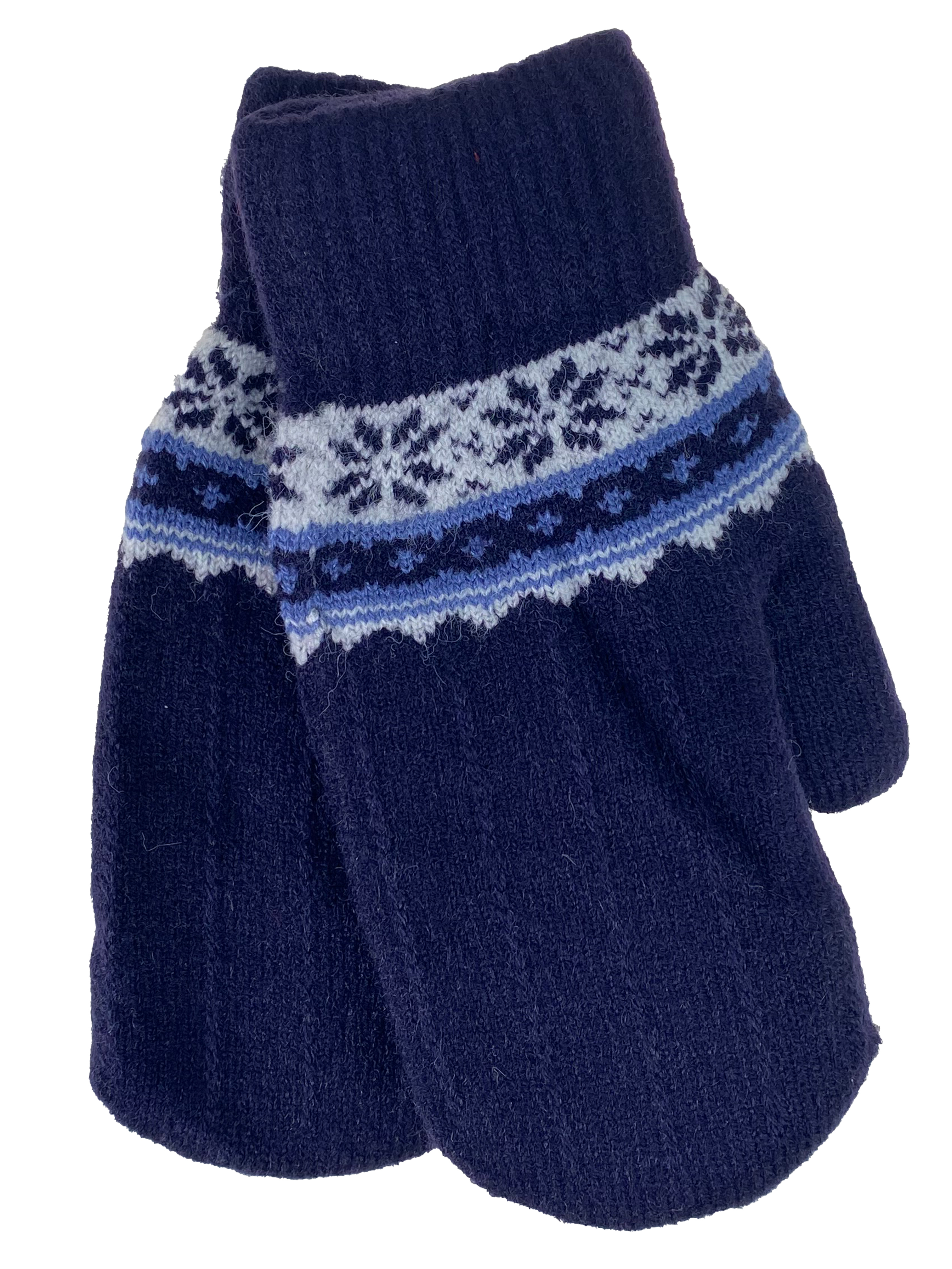 На фото 1 - Зимние женские варежки из шерсти с подкладом из искусственного меха, цвет синий