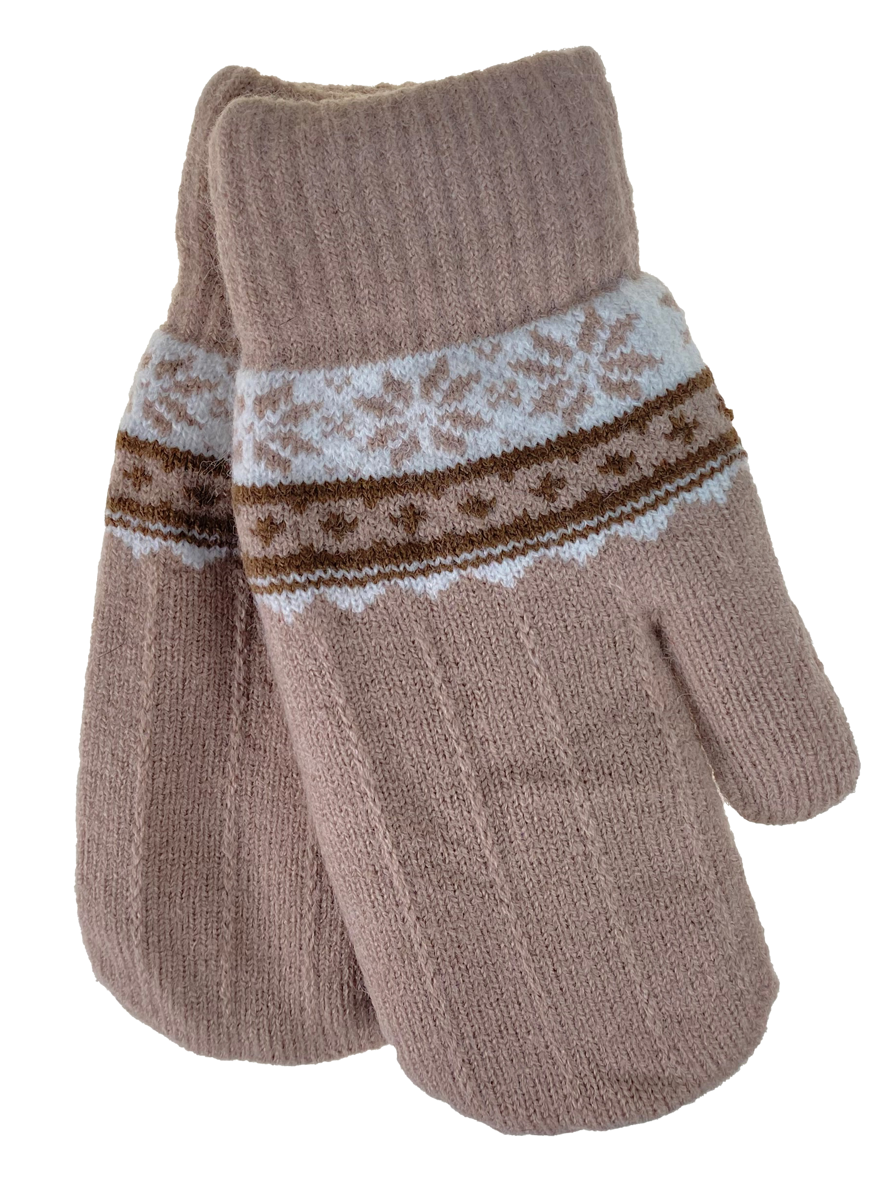 На фото 1 - Зимние женские варежки из шерсти с подкладом из искусственного меха, цвет коричневый