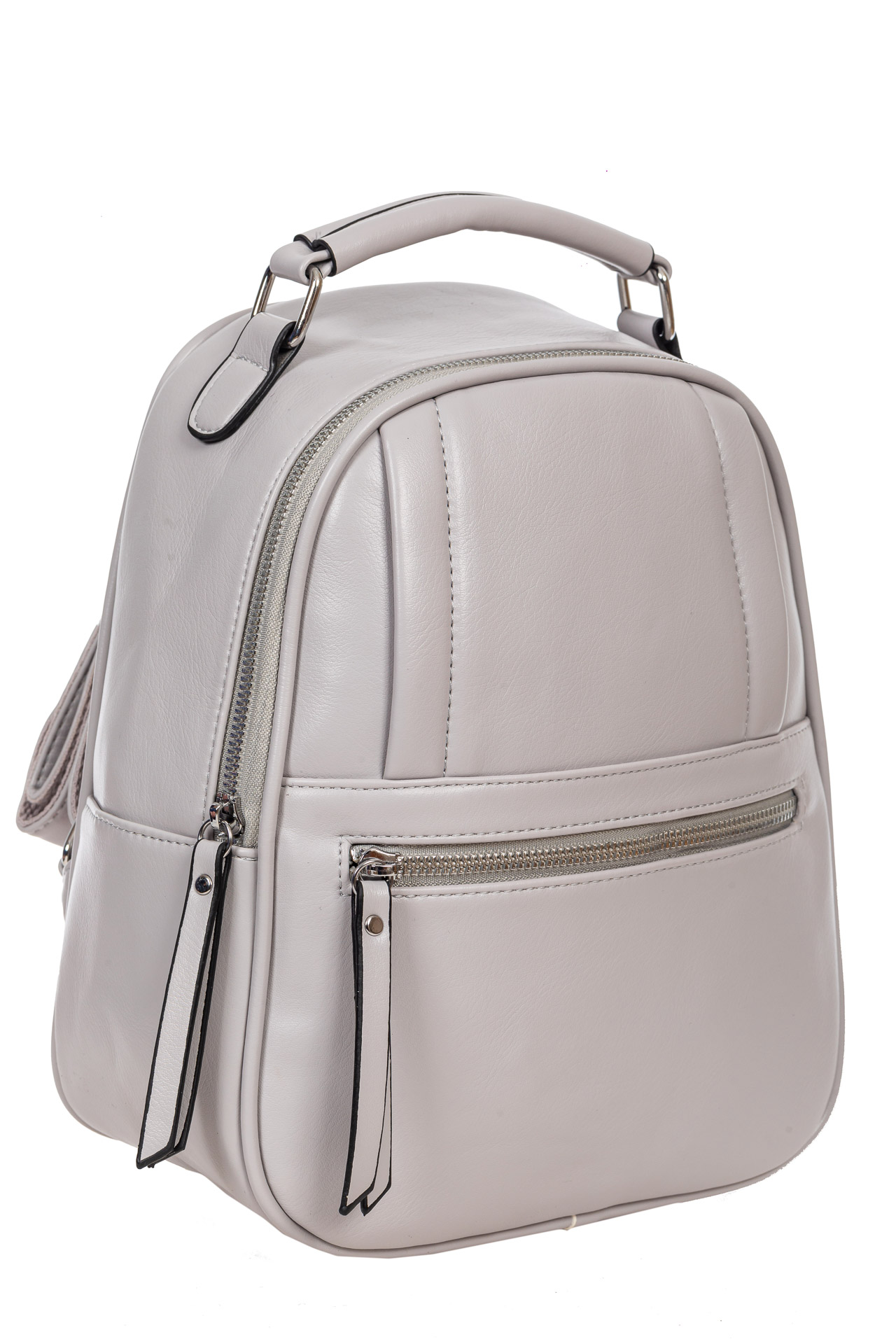 На фото 1 - Женский рюкзак из гладкой искусственной кожи, цвет серый