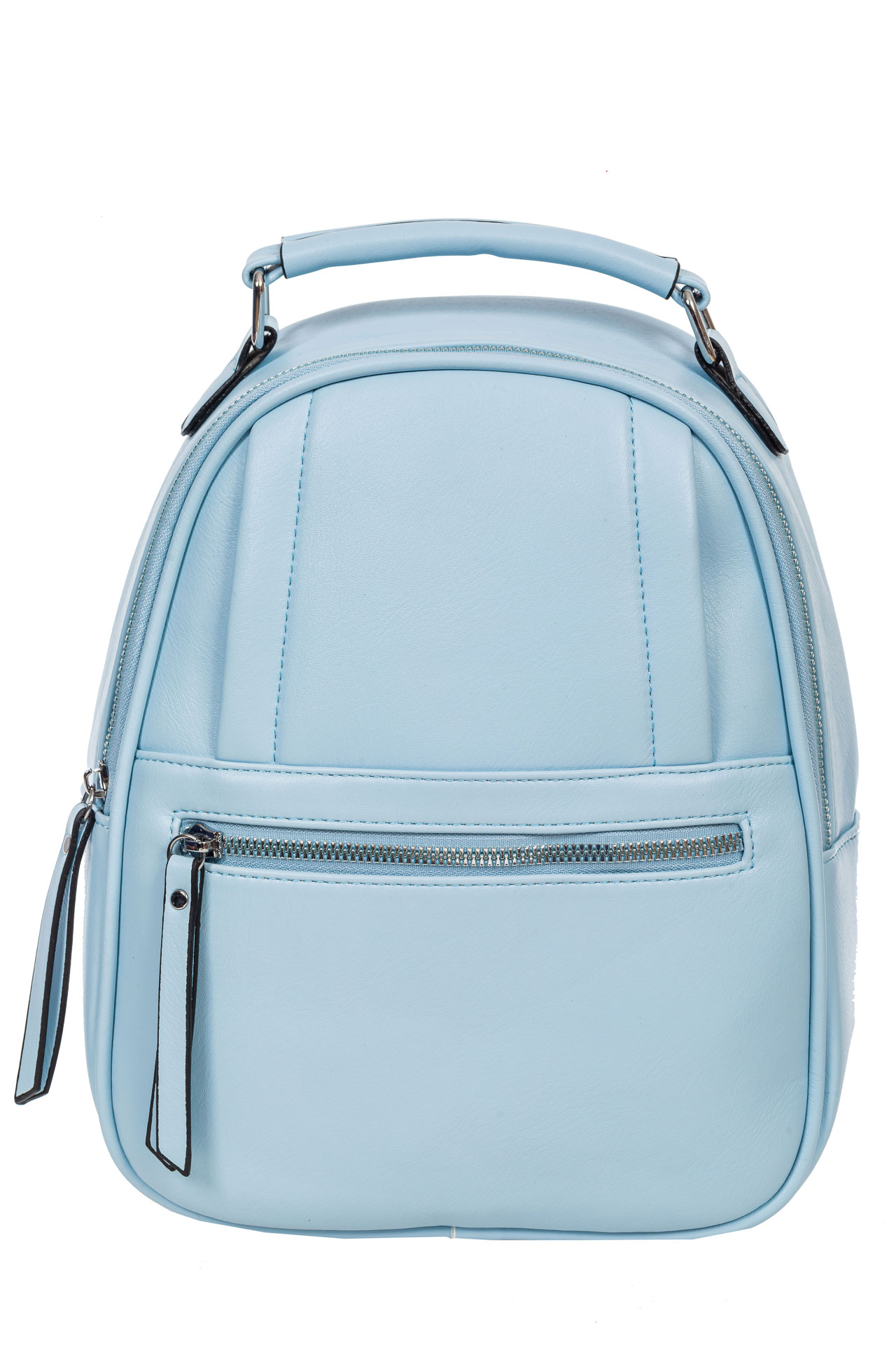 На фото 2 - Женский рюкзак из гладкой искусственной кожи, цвет голубой