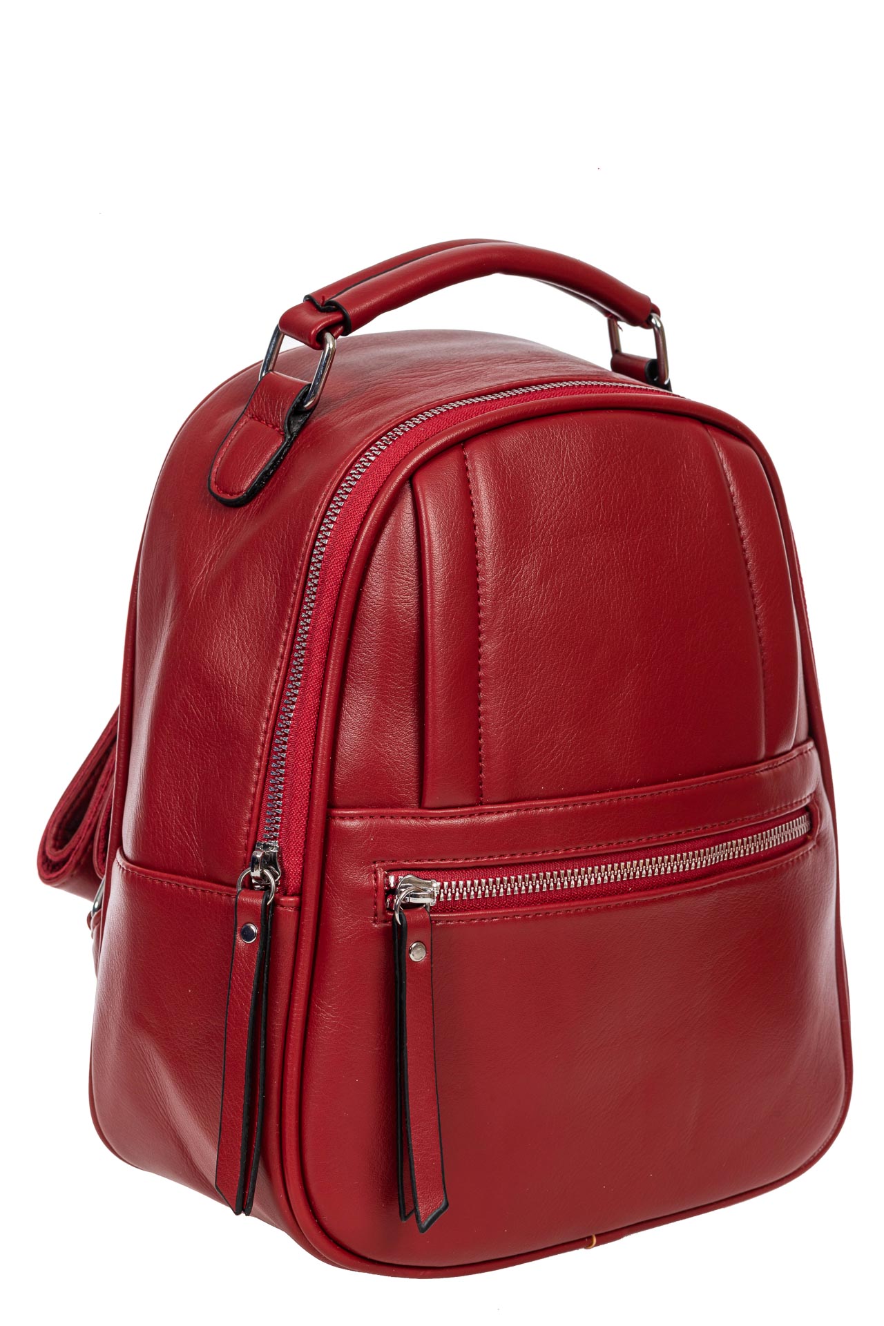 На фото 1 - Женский рюкзак из гладкой искусственной кожи, цвет бордовый