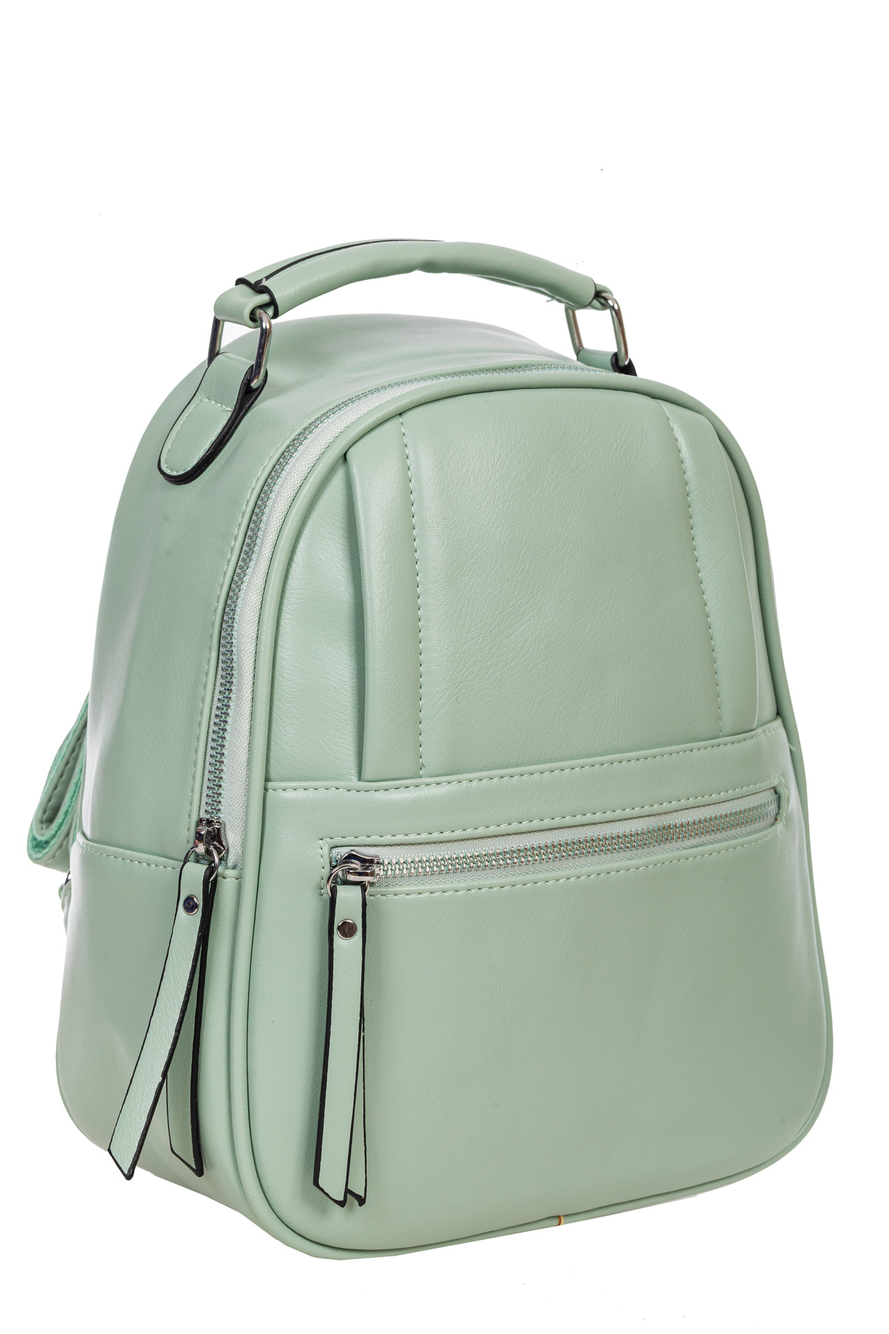 На фото 1 - Женский рюкзак из гладкой искусственной кожи, цвет светло-зелёный