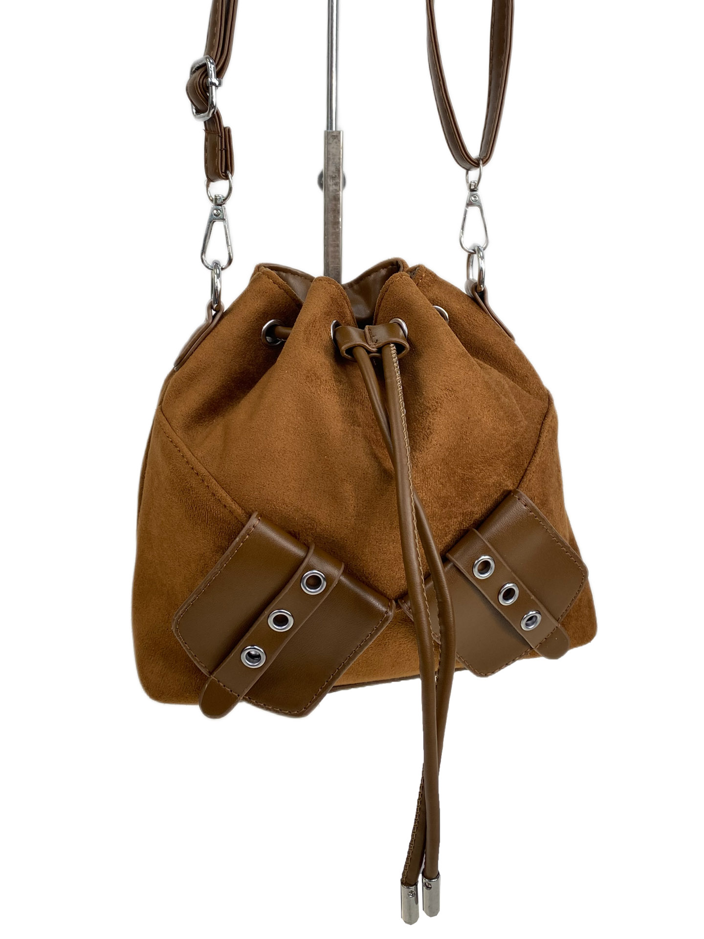 На фото 1 - Женская сумка из искусственной замши, цвет коричневый