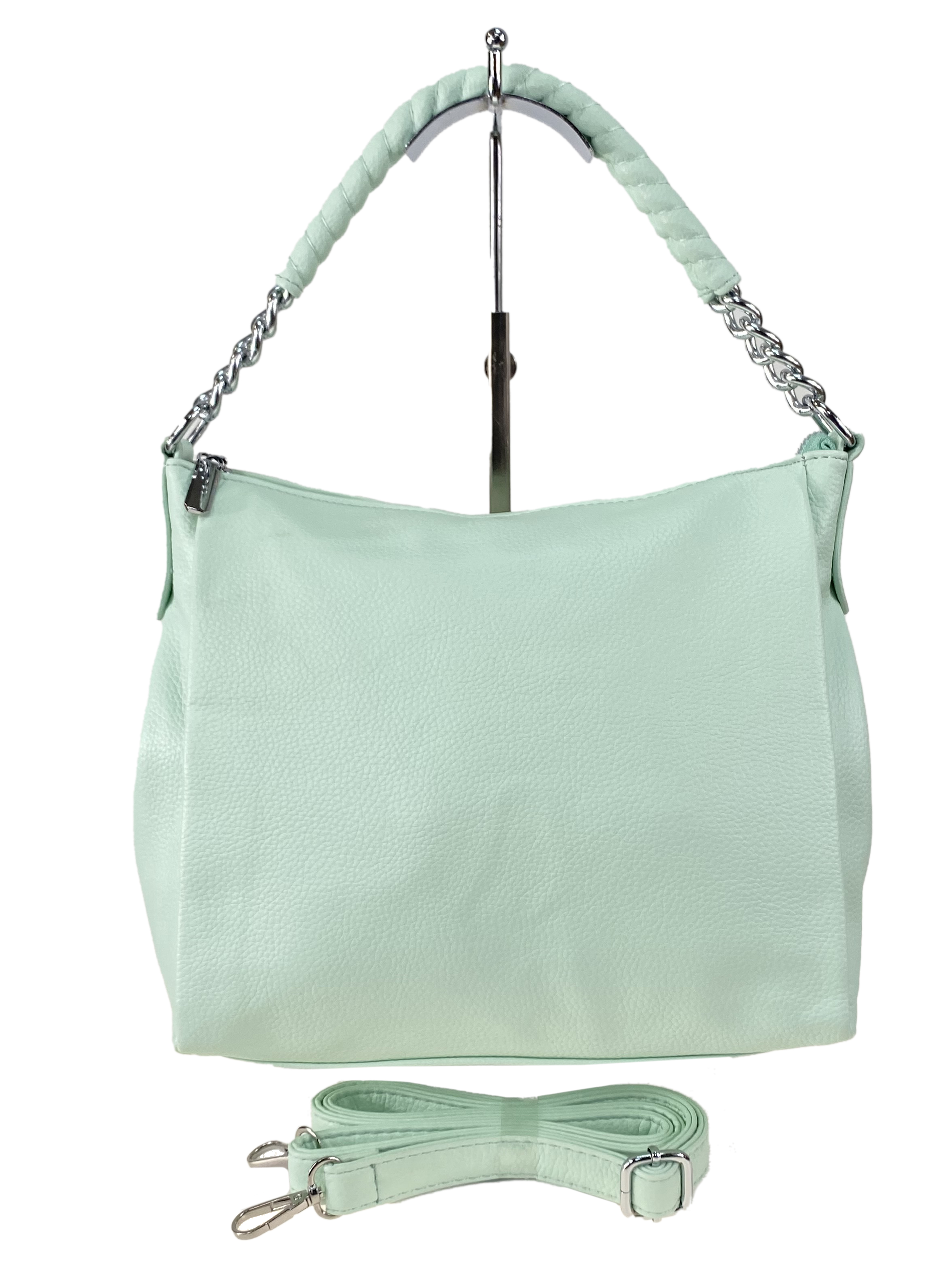 На фото 2 - Женская сумка хобо из искусственной кожи, цвет светло зеленый