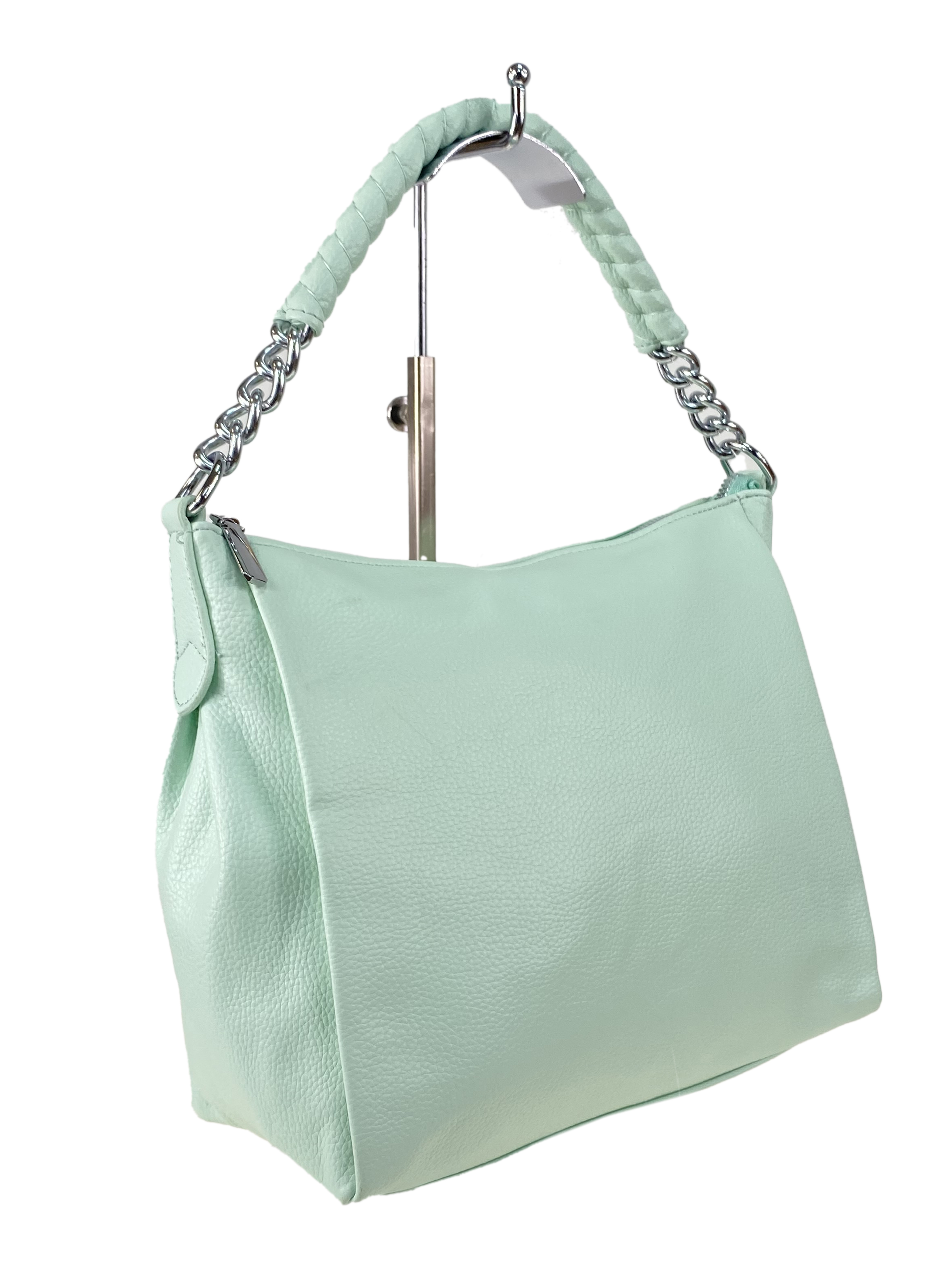 На фото 3 - Женская сумка хобо из искусственной кожи, цвет светло зеленый