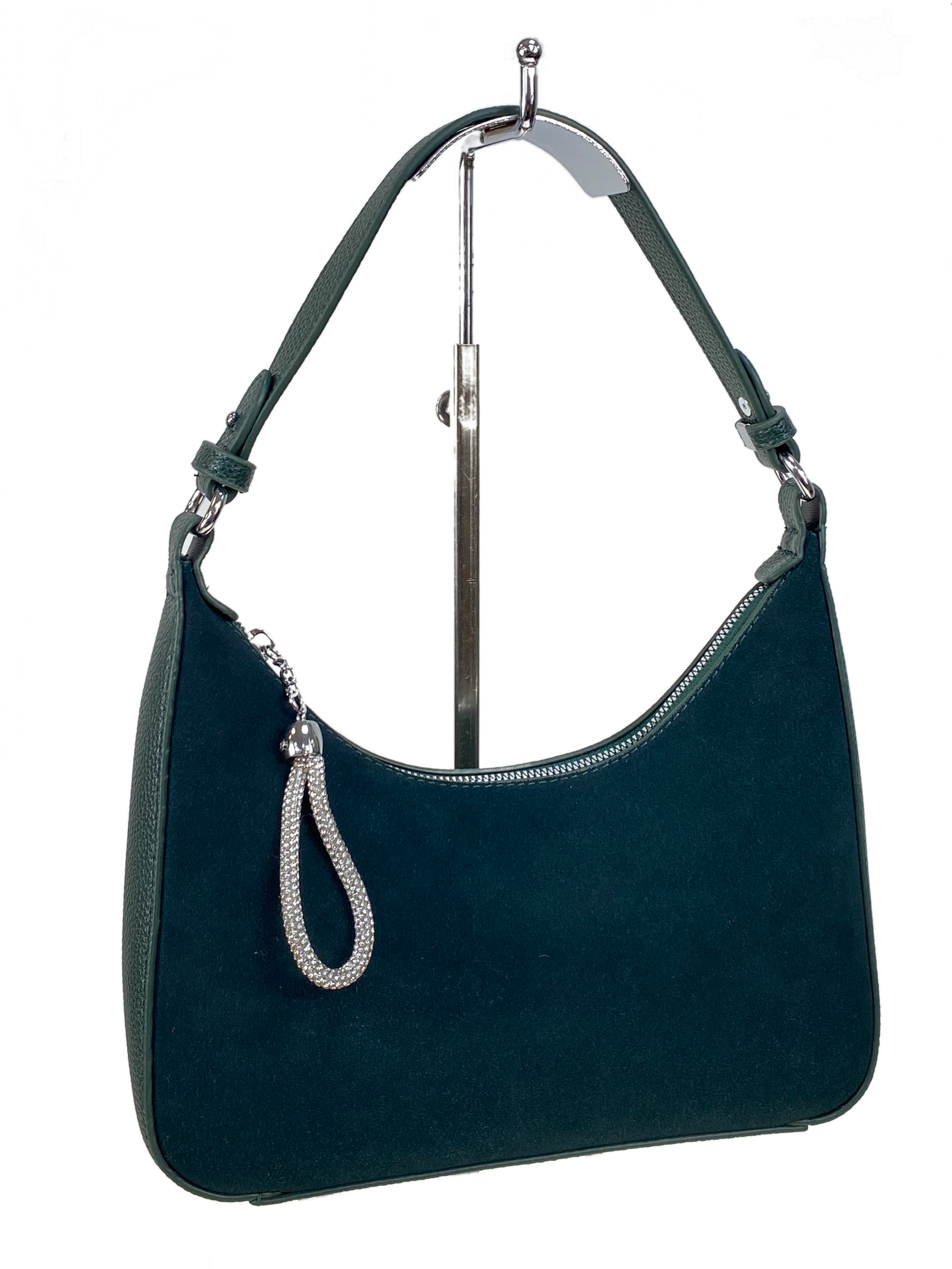 На фото 1 - Женская сумка  из натуральной замши и  искусственной кожи, цвет зеленый