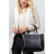 На фото 1 - Женская сумка тоут из гладкой экокожи, цвет черный