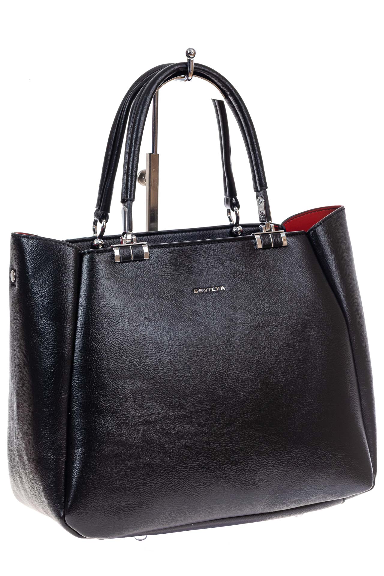 На фото 2 - Женская сумка тоут из гладкой экокожи, цвет черный