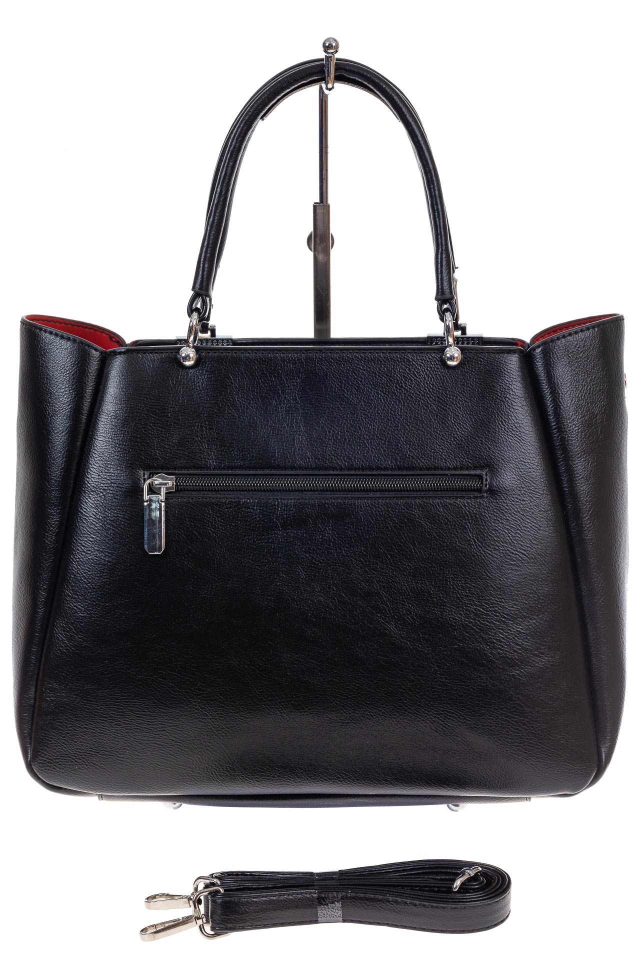 На фото 3 - Женская сумка тоут из гладкой экокожи, цвет черный