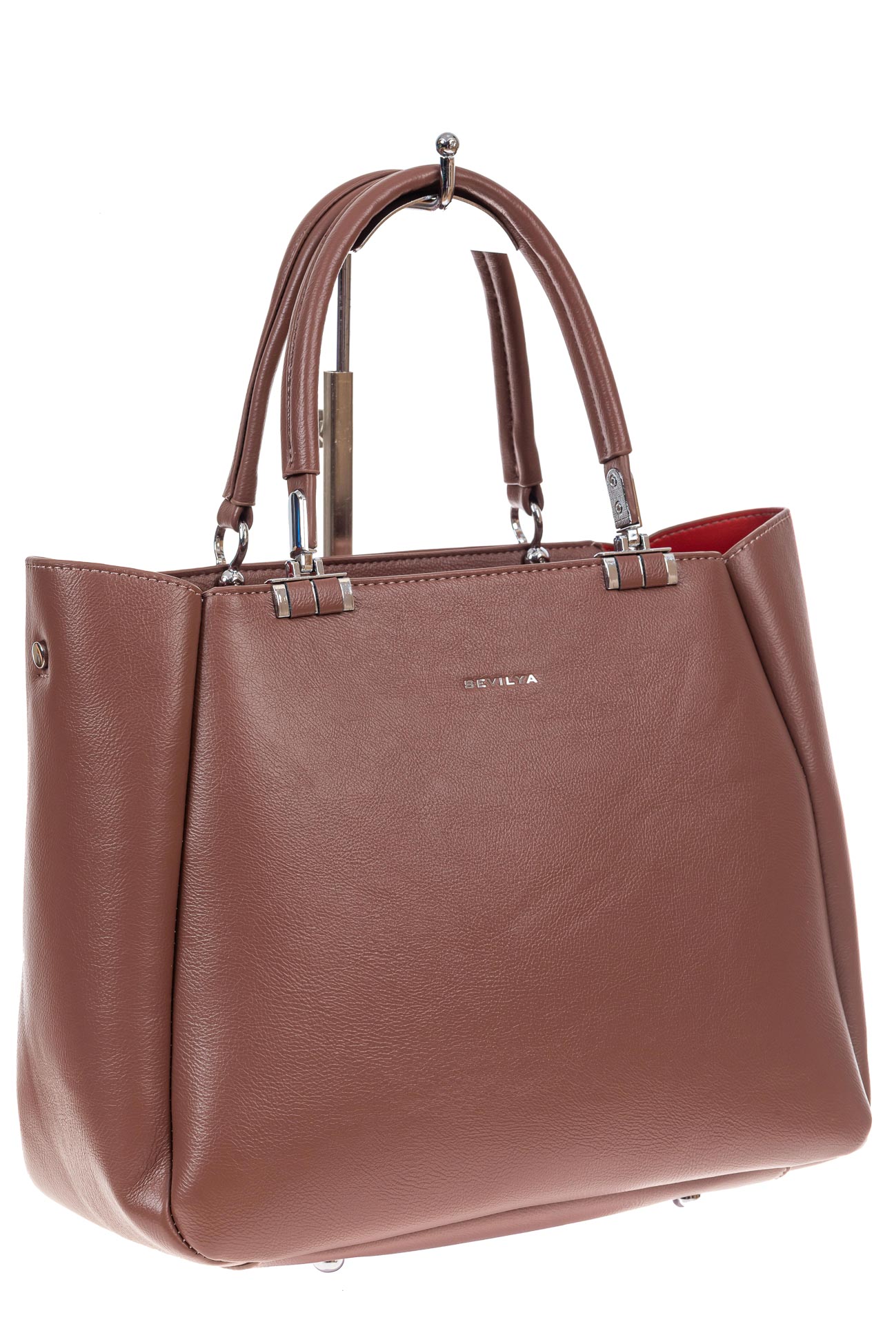 На фото 2 - Женская сумка тоут из гладкой экокожи, цвет коричневый