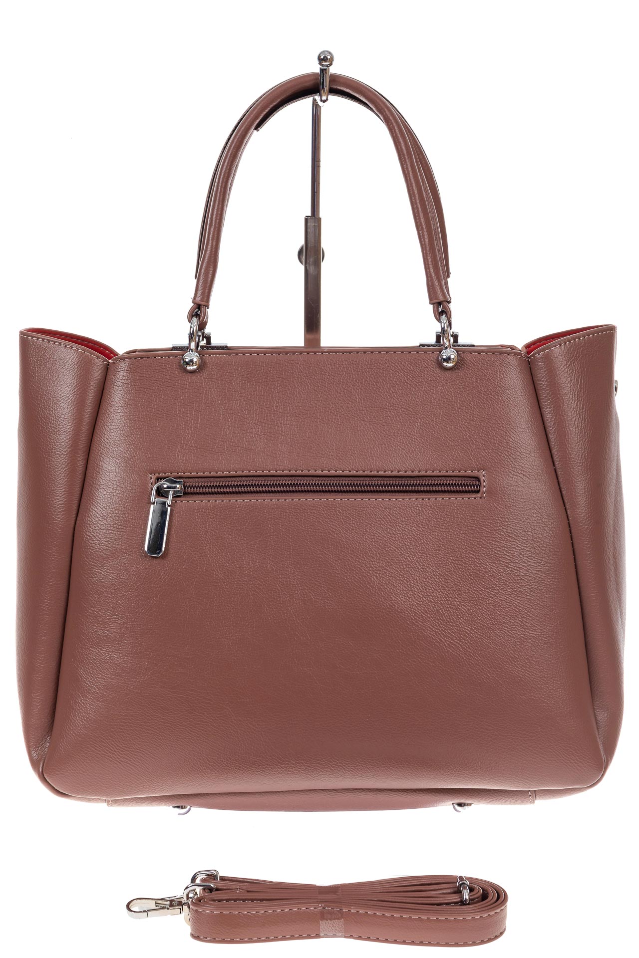 На фото 3 - Женская сумка тоут из гладкой экокожи, цвет коричневый