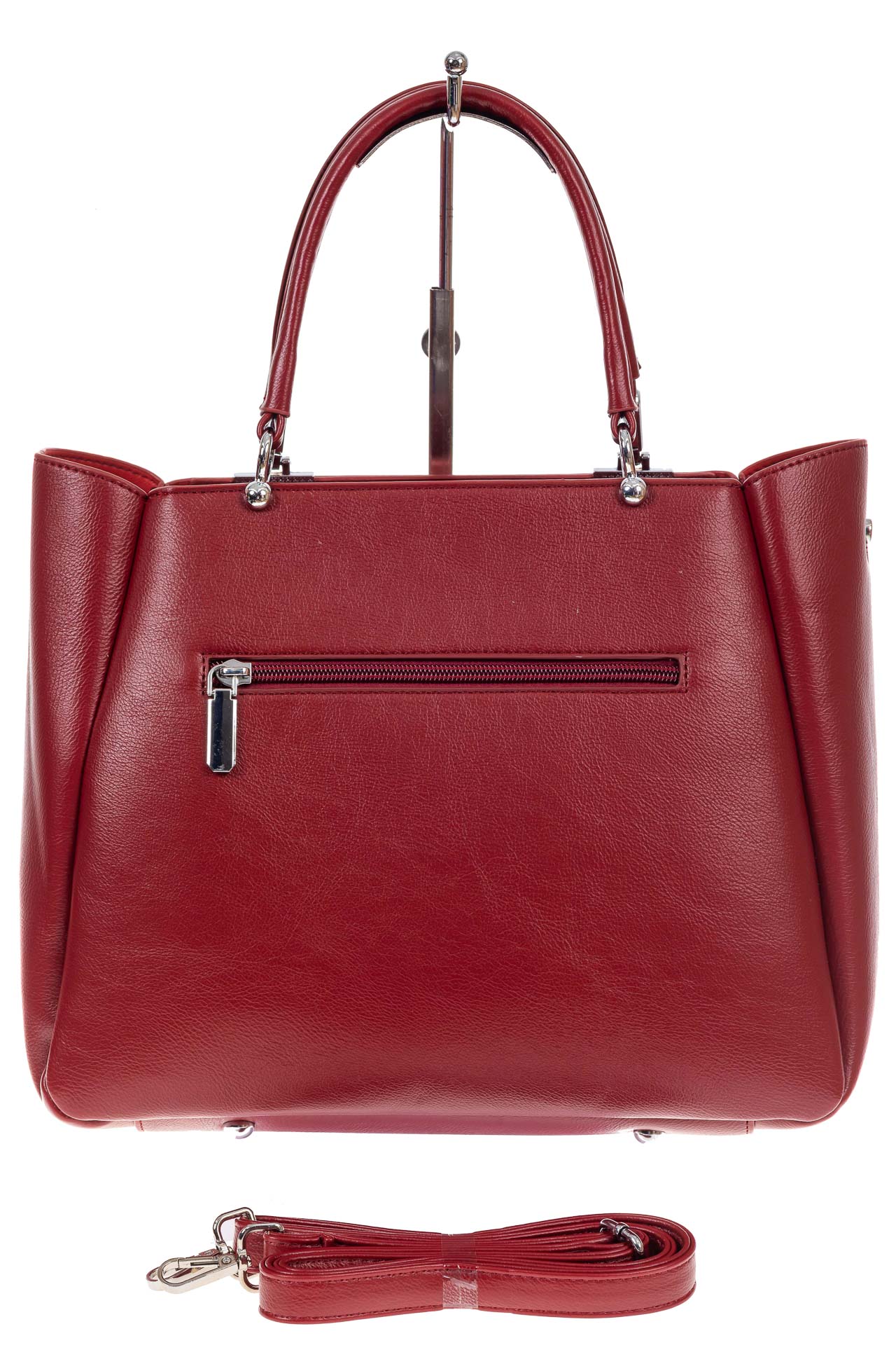 На фото 3 - Женская сумка тоут из гладкой экокожи, цвет красный