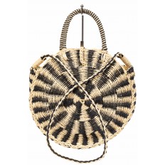 На фото 3 - Круглая плетеная сумка из соломы, цвет бежевый с черным