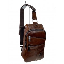 На фото 1 - Мужская сумка слинг из натуральной кожи цвет коричневый 