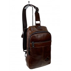 На фото 1 - Мужская сумка слинг из натуральной кожи цвет коричневый