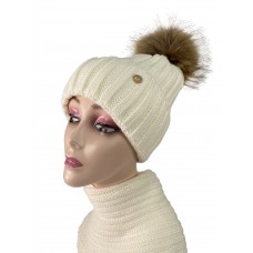 На фото 1 - Комплект шапка женская и снуд, цвет белый